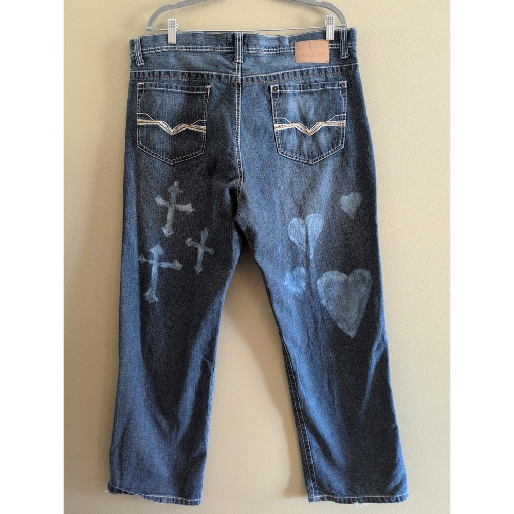 Michael Brandon Y2K Wide Leg Skater Jeans Bleached Design 40 x 32